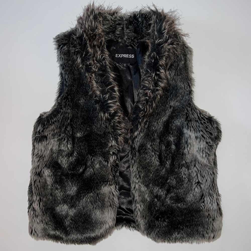 Express Faux Fur Multi Colored Winter Vest Size Large